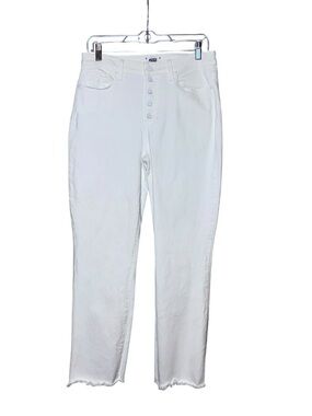 Paige Cindy Straight Leg Button Fly Stretch Denim Jeans in Crisp Blanc/white